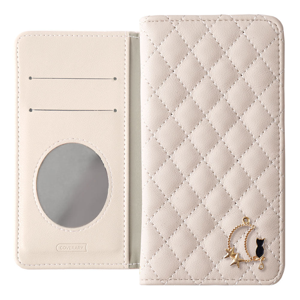 Quilted Moon Cat Deco Wallet Case with Mirror