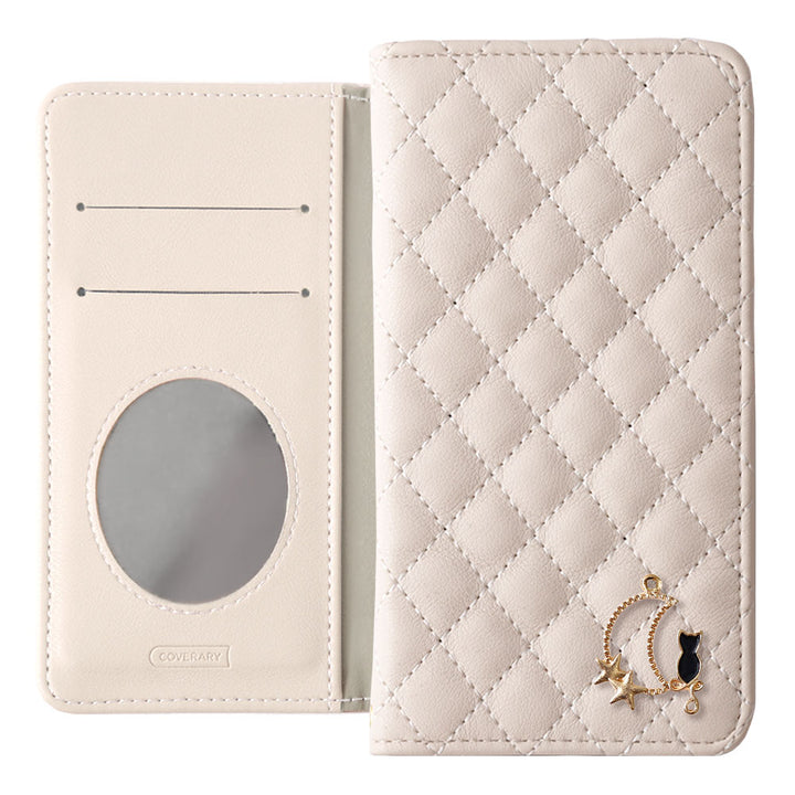 Quilted Moon Cat Deco Wallet Case with Mirror