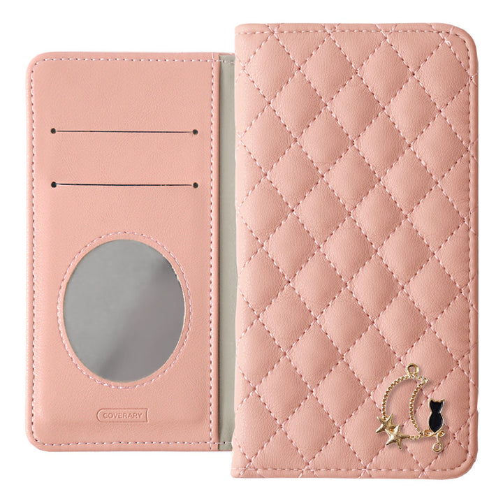 Quilted Moon Cat Deco Wallet Case with Mirror