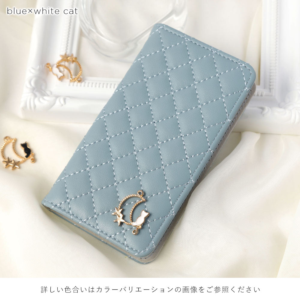 Quilted Moon Cat Deco Wallet Case with Mirror