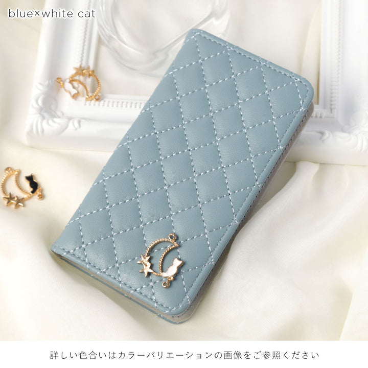 Quilted Moon Cat Deco Wallet Case with Mirror