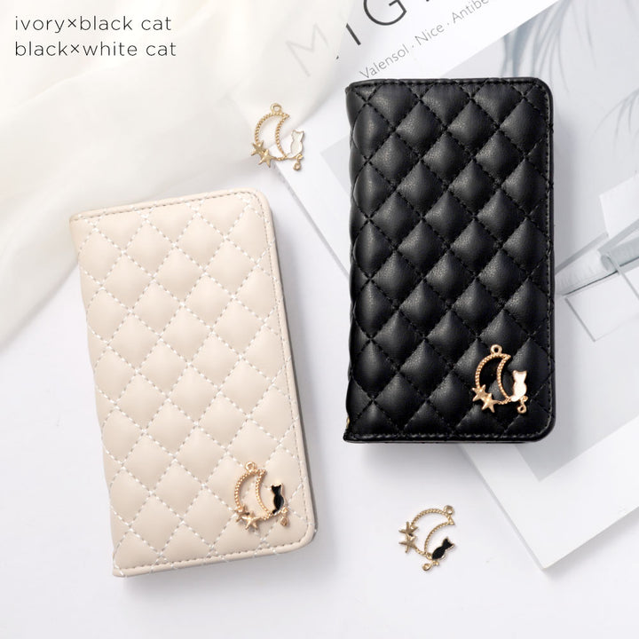 Quilted Moon Cat Deco Wallet Case with Mirror