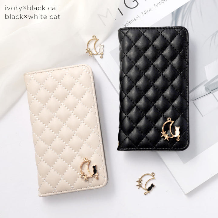 Quilted Moon Cat Deco Wallet Case with Mirror for Google Pixel Series