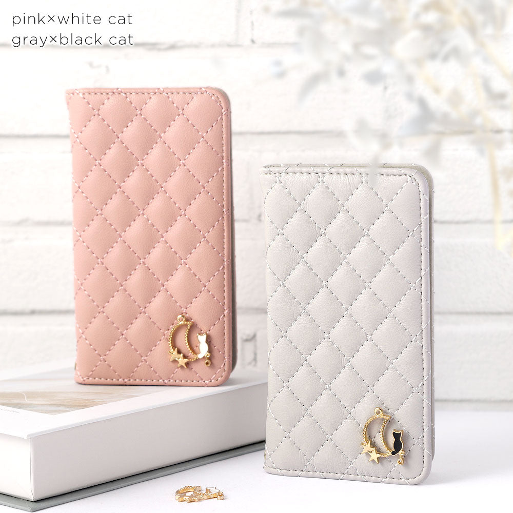 Quilted Moon Cat Deco Wallet Case with Mirror