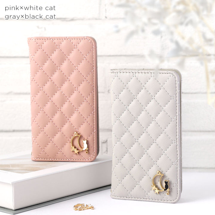 Quilted Moon Cat Deco Wallet Case with Mirror