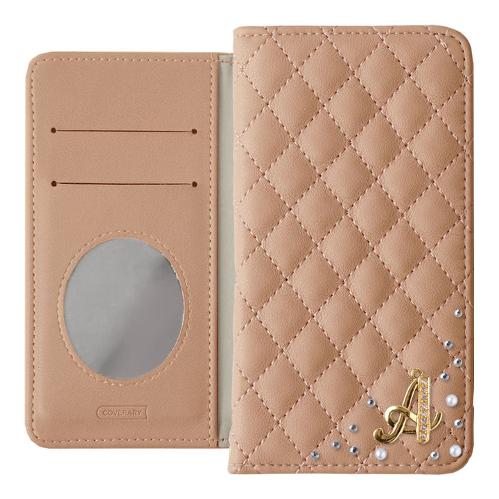 Vegan Leather Quilted Initial Decor Wallet Case with Mirror for Galaxy Series