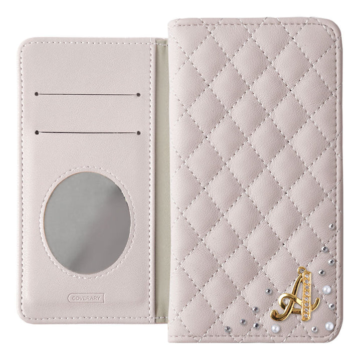 Étui portefeuille avec initiales décorées, miroir et matelassage en cuir végan pour la série Xperia