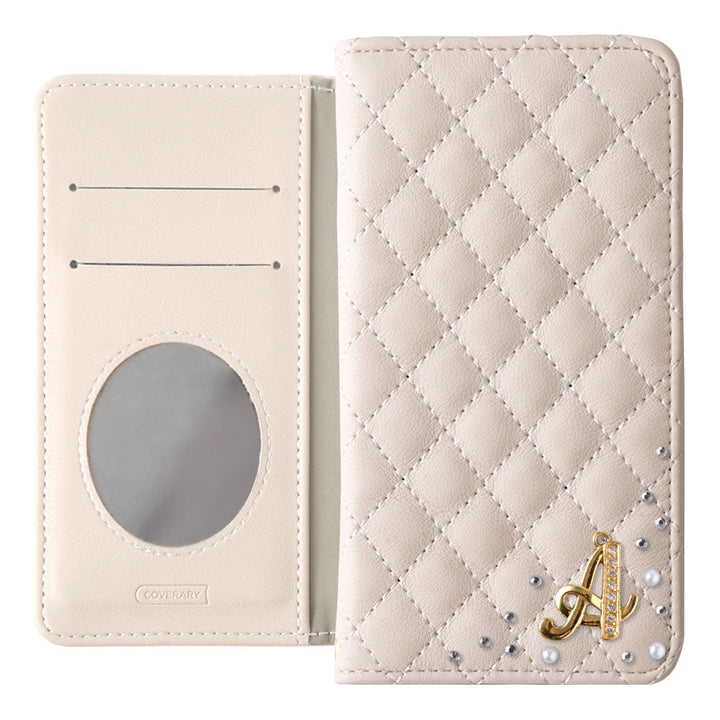 Vegan Leather Quilted Initial Decor Wallet Case with Mirror for AQUOS Series