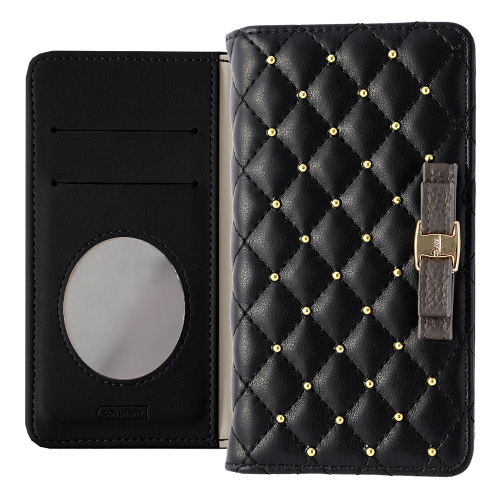 Quilted Ribbon Studs Wallet Case with Mirror
