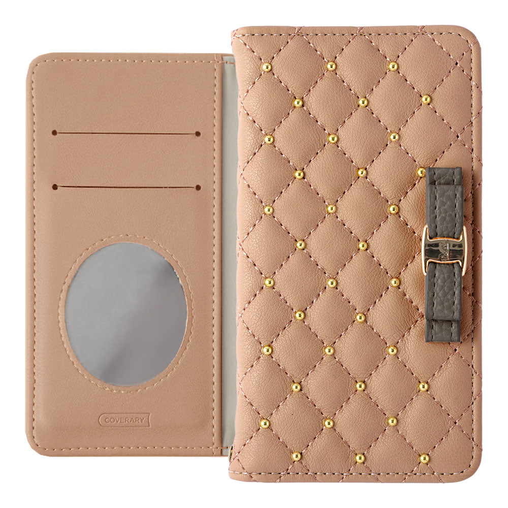 Quilted Ribbon Studs Wallet Case with Mirror for AQUOS Series