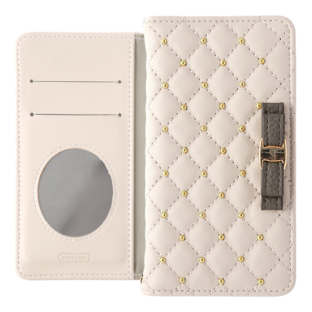 Quilted Ribbon Studs Wallet Case with Mirror