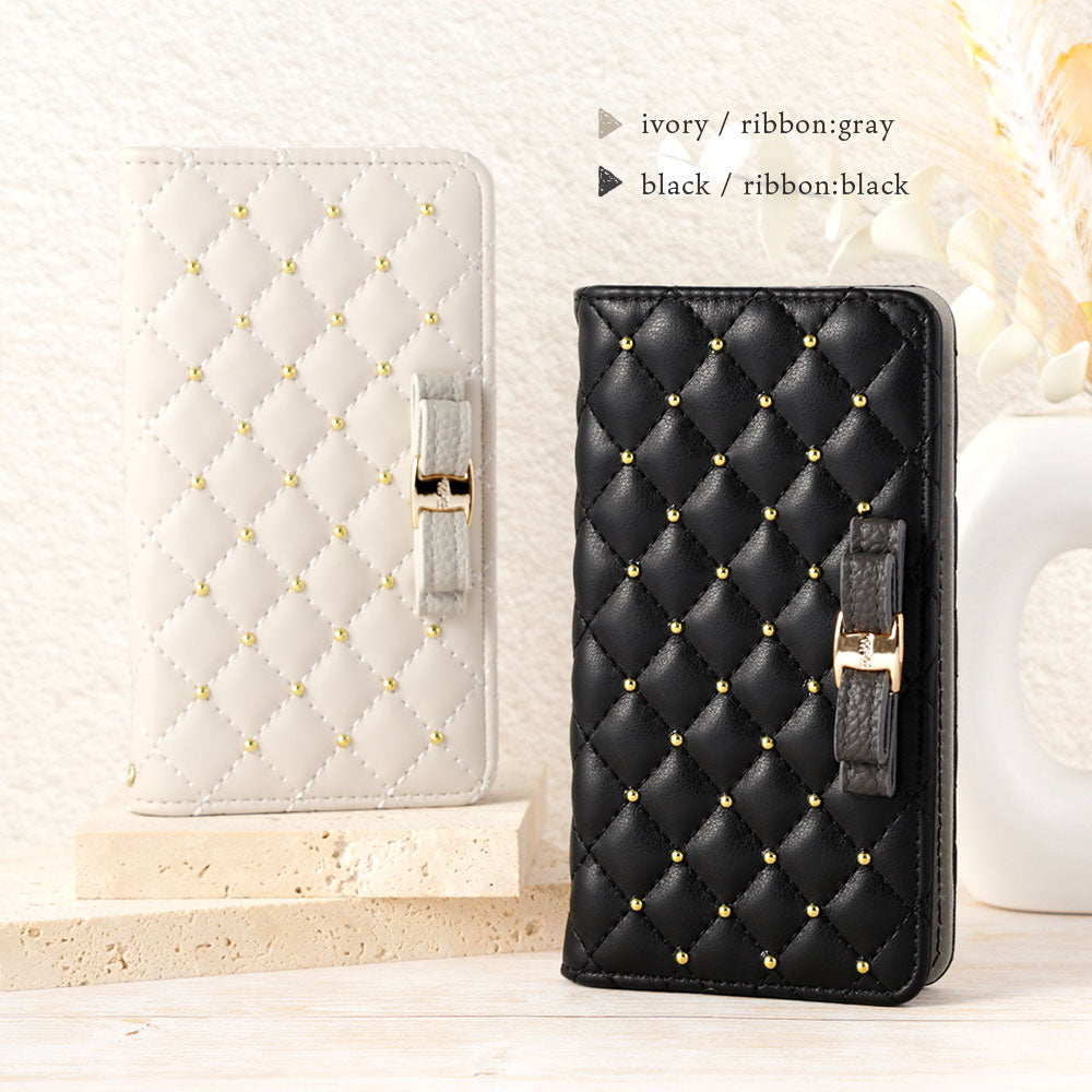 Quilted Ribbon Studs Wallet Case with Mirror for Google Pixel Series