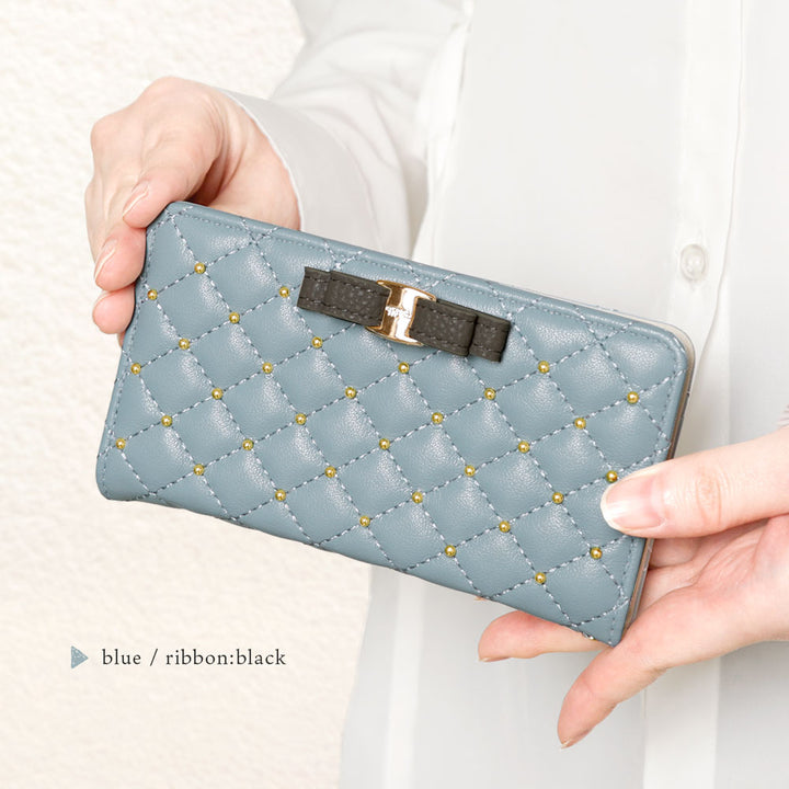Quilted Ribbon Studs Wallet Case with Mirror