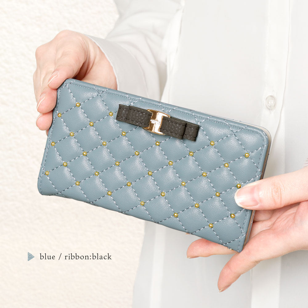 Quilted Ribbon Studs Wallet Case with Mirror for Google Pixel Series