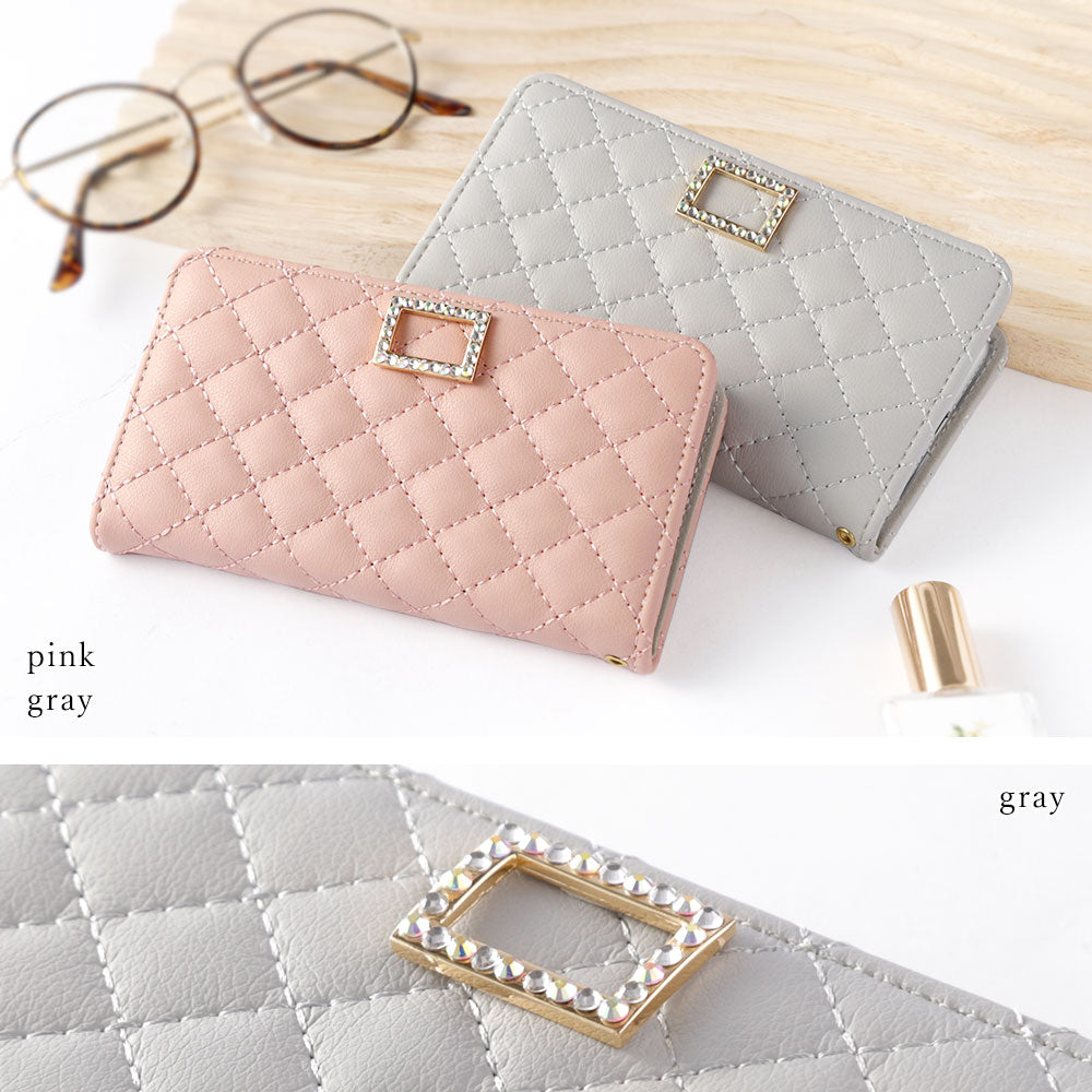 Quilted Stone Square Deco Wallet Case with Mirror for AQUOS Series