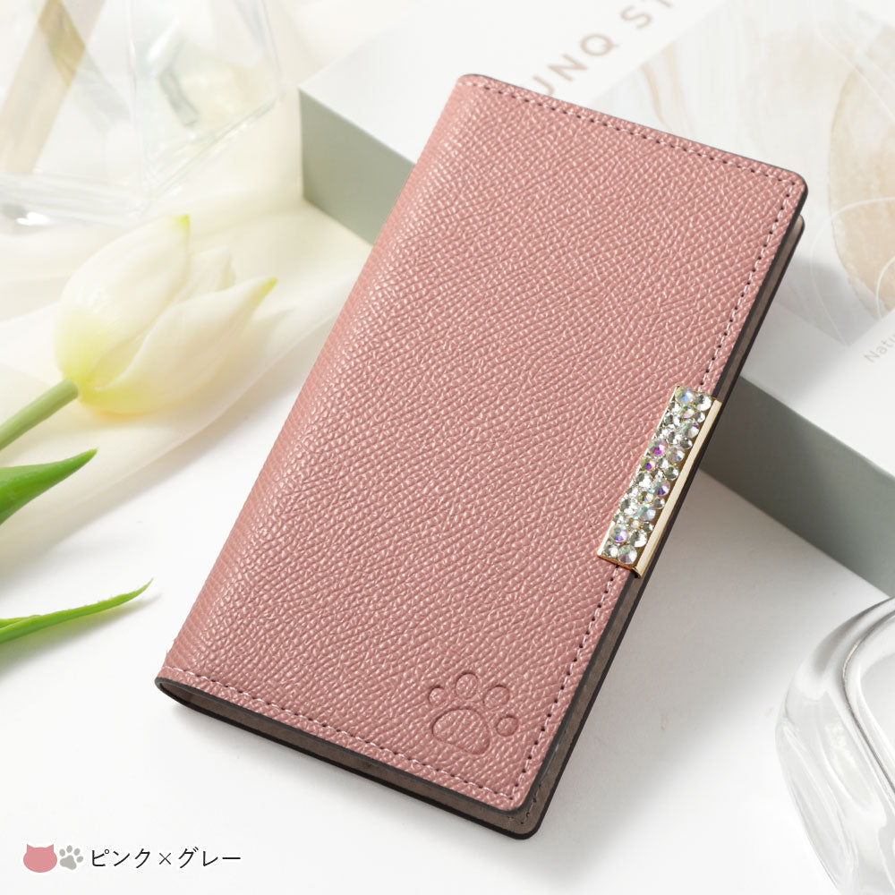 Vegan leather cat-shaped pocket bicolor stone frame decoration stand function notebook-style case for Google Pixel series