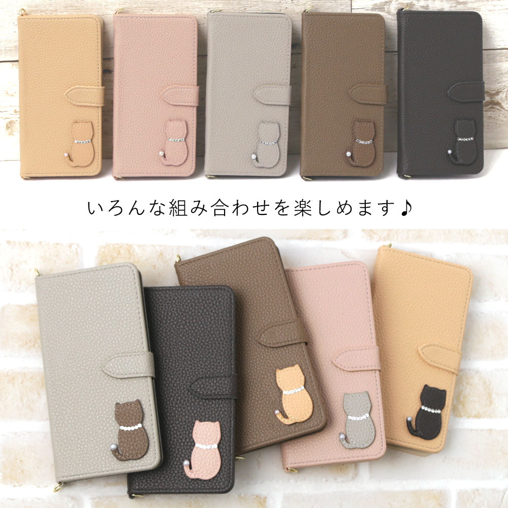 Vegan leather dusty color cat motif strap attached notebook-style case (with belt) for iPhone series