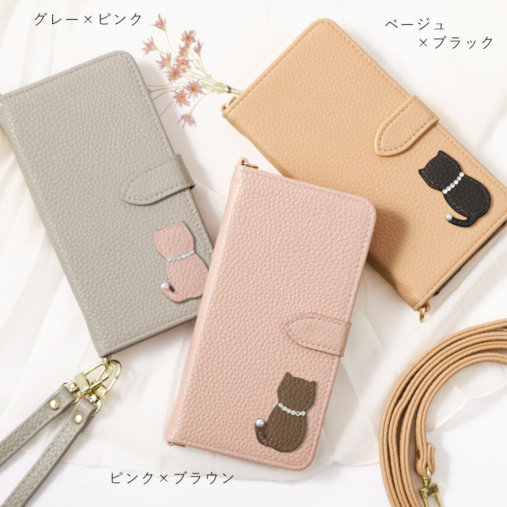 Vegan leather dusty color cat motif strap attached notebook-style case (with belt) for Google Pixel series