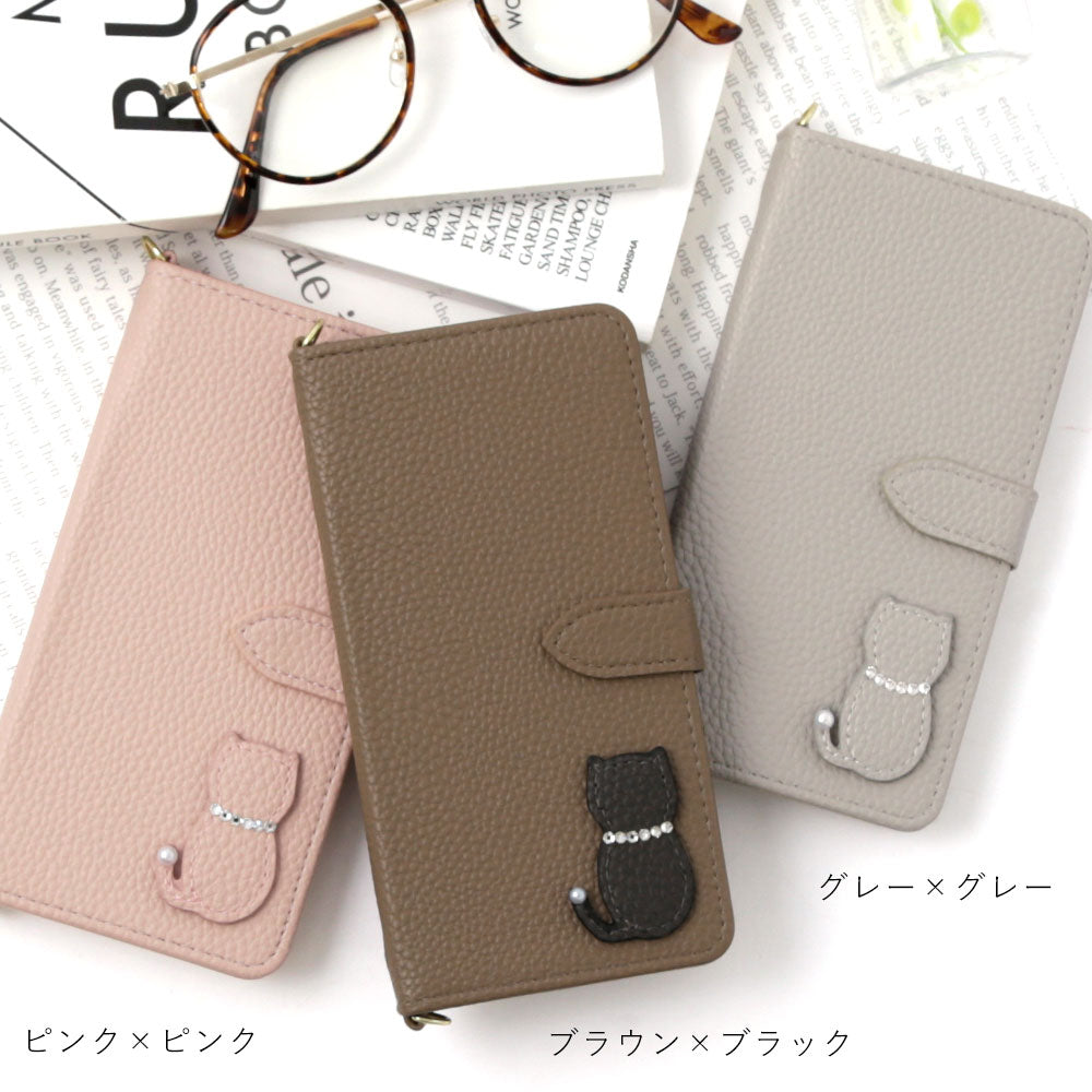 Vegan leather dusty color cat motif strap attached notebook-style case (with belt) for Google Pixel series
