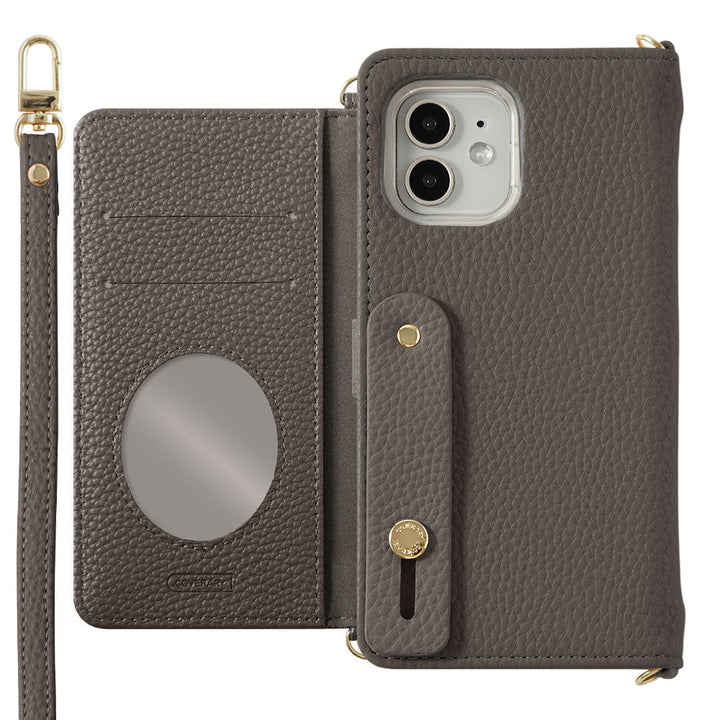 Étui portefeuille avec ceinture à doigts et sangle en cuir végan couleur poussiéreuse (avec ceinture) pour la série iPhone