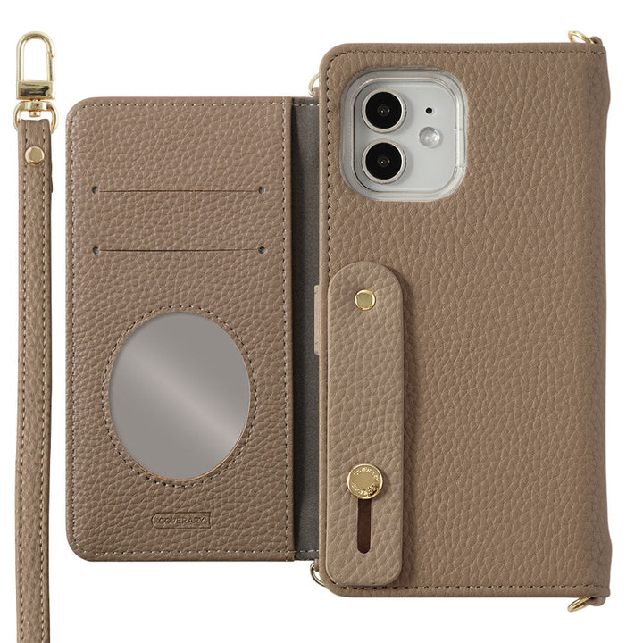 Étui portefeuille avec ceinture à doigts et sangle en cuir végan couleur poussiéreuse (avec ceinture) pour la série iPhone