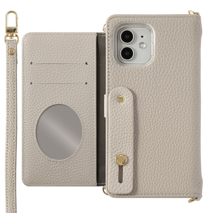 Vegan leather dusty color finger belt & strap attached notebook-style case (with belt)