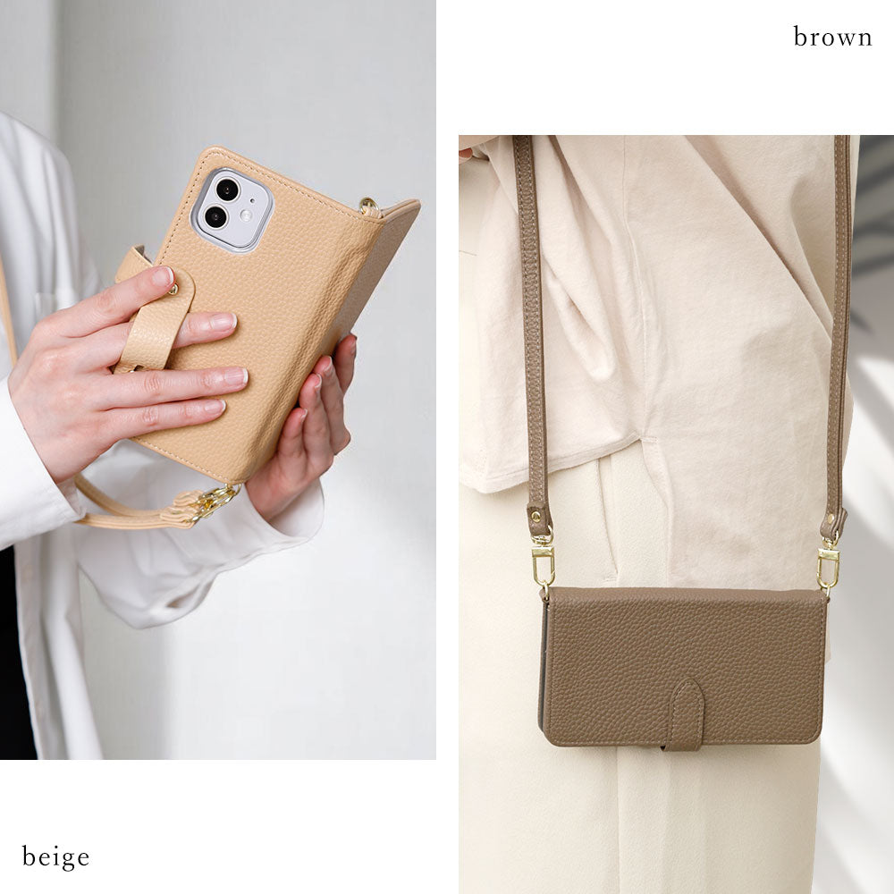 Vegan leather dusty color finger belt & strap attached notebook-style case (with belt) Galaxy series