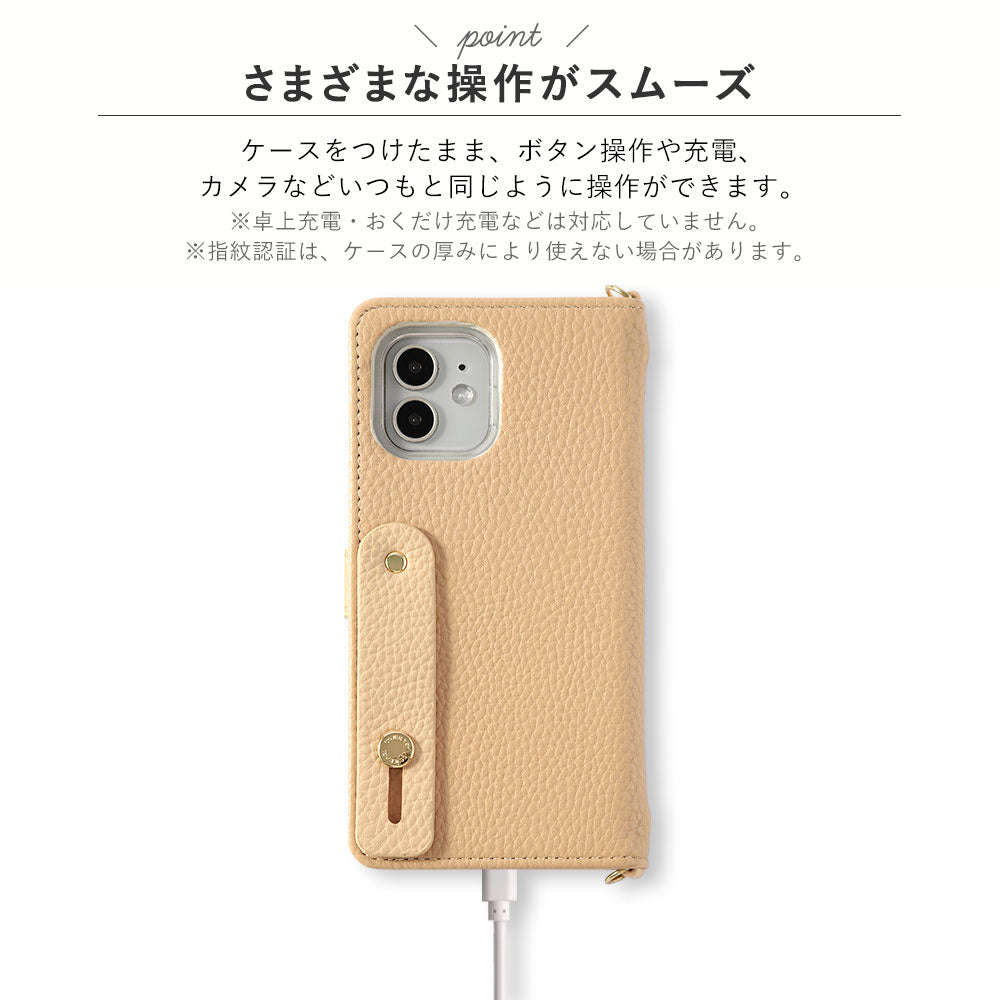 Étui portefeuille avec ceinture à doigts et sangle en cuir végan couleur poussiéreuse (avec ceinture) pour la série iPhone