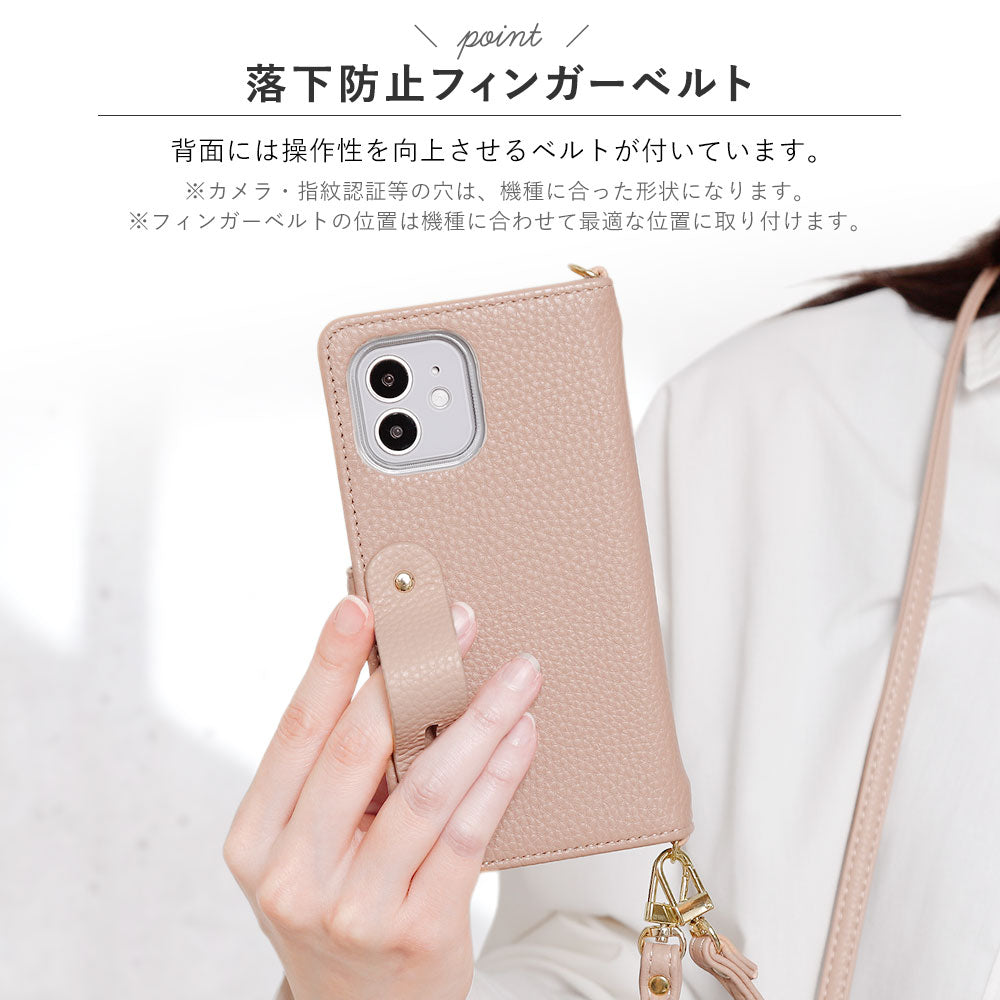 Étui portefeuille avec ceinture à doigts et sangle en cuir végan couleur poussiéreuse (avec ceinture) pour la série iPhone