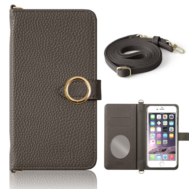 Vegan leather dusty color round deco strap attached notebook-style case (with belt) AQUOS series