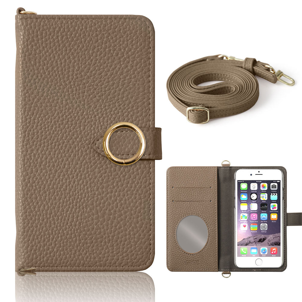 Vegan leather dusty color round deco strap attached notebook-style case (with belt) AQUOS series