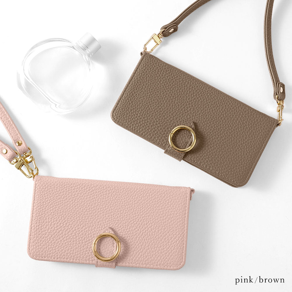 Étui portefeuille avec sangle à décor rond en cuir végan couleur poussiéreuse (avec ceinture) pour la série Xperia