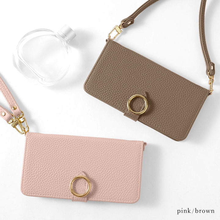 Étui portefeuille avec sangle à décor rond en cuir végan couleur poussiéreuse (avec ceinture) pour la série Xperia