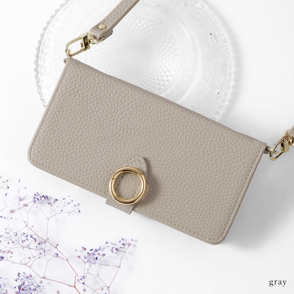 Vegan leather dusty color round deco strap attached notebook-style case (with belt) AQUOS series