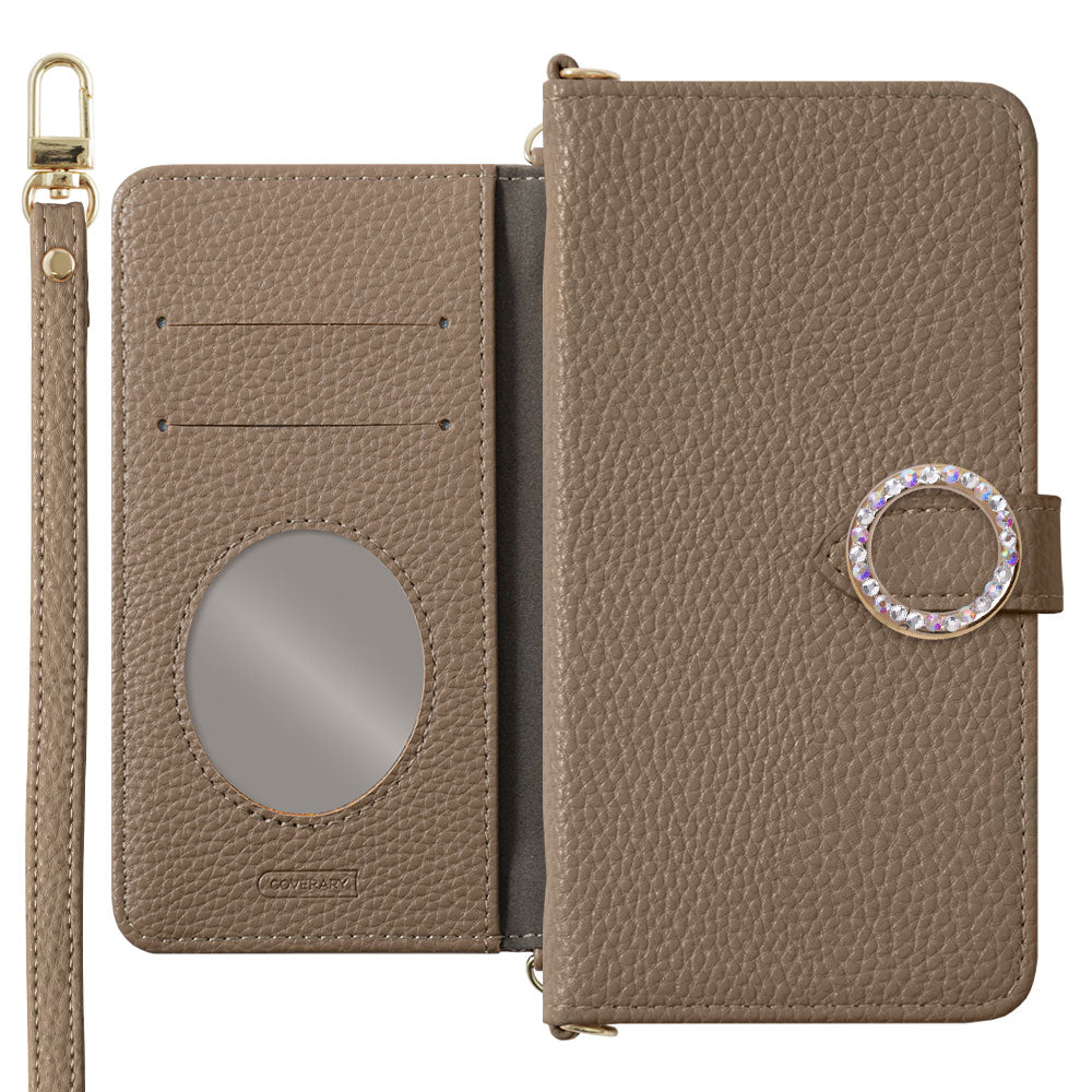 Vegan leather dusty color round stone strap attached notebook-style case (with belt) for Google Pixel series