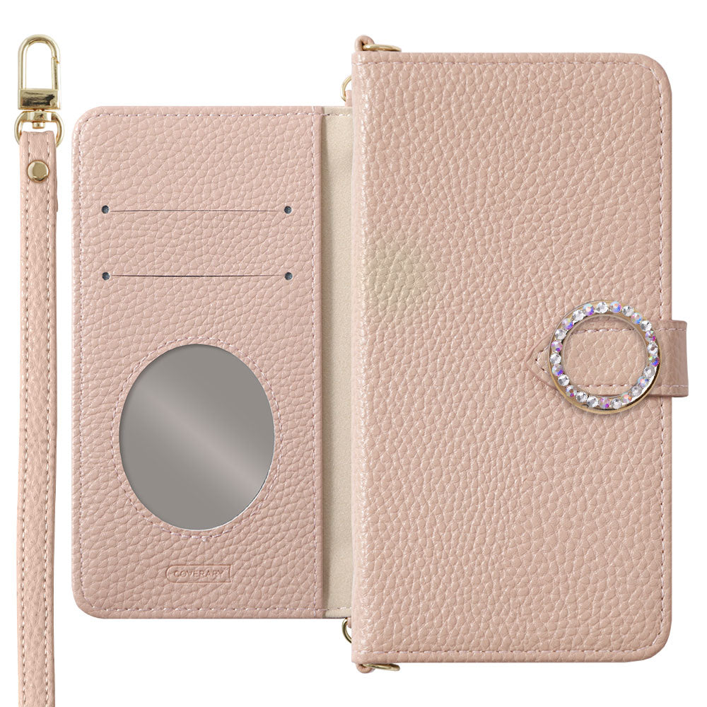 Vegan leather dusty color round stone strap attached notebook-style case (with belt) for Google Pixel series