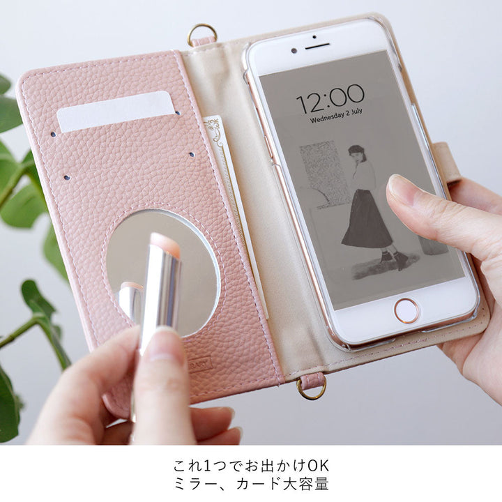 Vegan leather dusty color round stone strap attached notebook-style case (with belt) for iPhone series