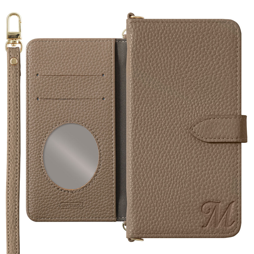 Étui portefeuille avec sangle initiale en cuir végan couleur poussiéreuse (avec ceinture) pour la série Xperia