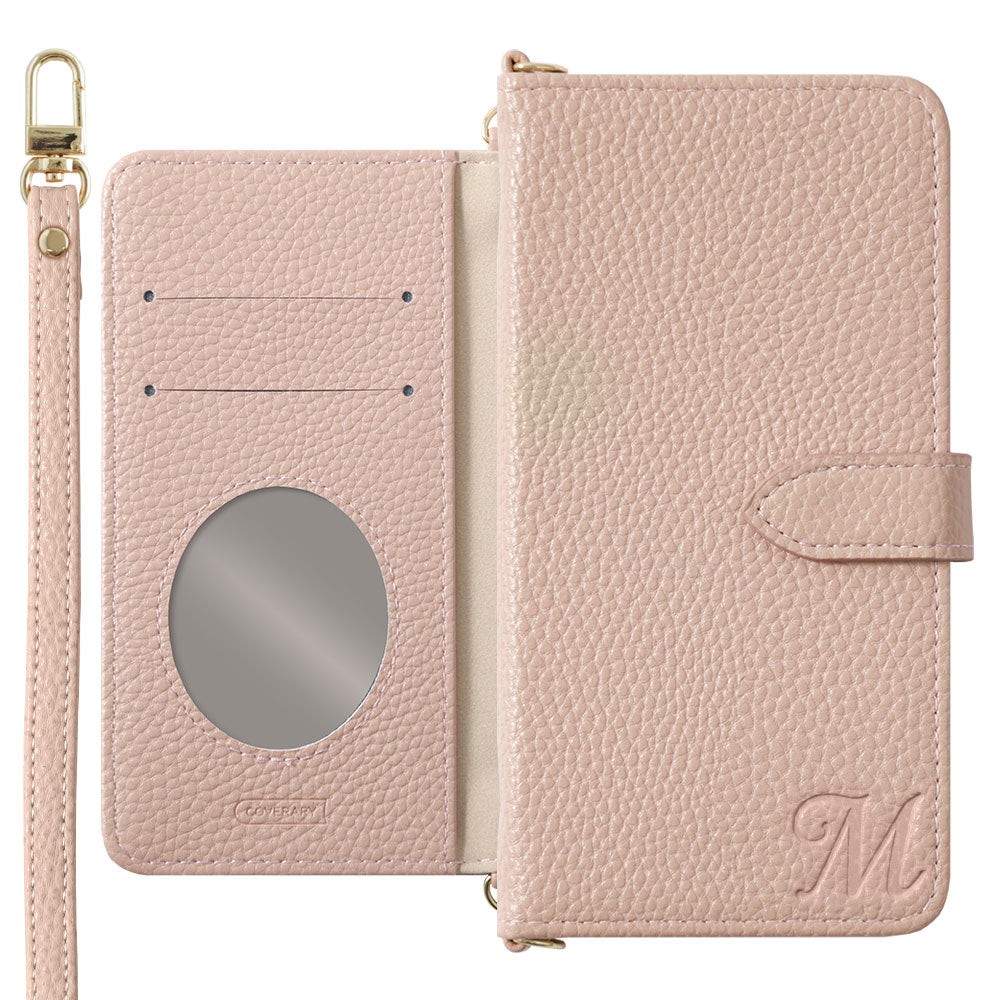 Vegan leather dusty color initial strap attached notebook-style case (with belt)
