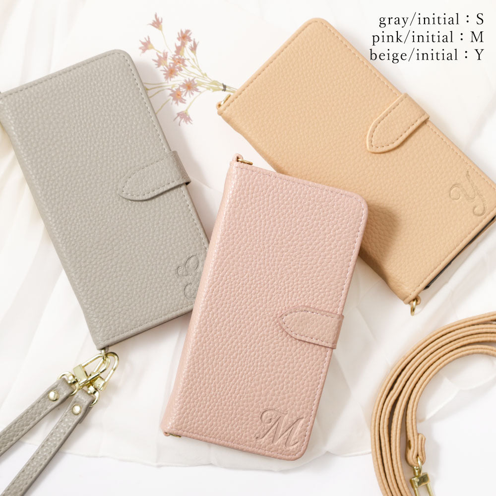Vegan leather dusty color initial strap attached notebook-style case (with belt)