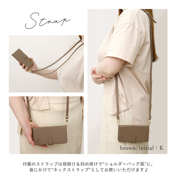 Vegan leather dusty color initial strap attached notebook-style case (with belt)