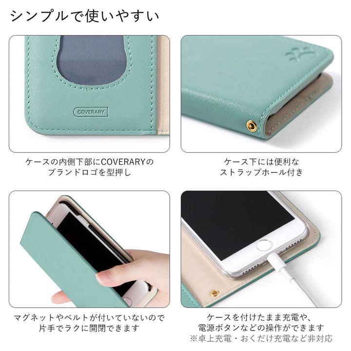 Étui portefeuille avec fonction support, poche en forme de chat en cuir végan, pour la série Xperia