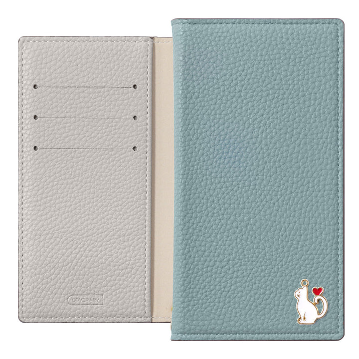 Vegan leather front and back bicolor stand function heart cat deco notebook-style case AQUOS series