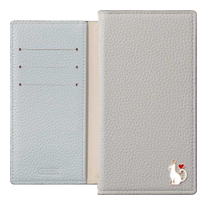 Vegan leather front and back bicolor stand function heart cat deco notebook-style case AQUOS series