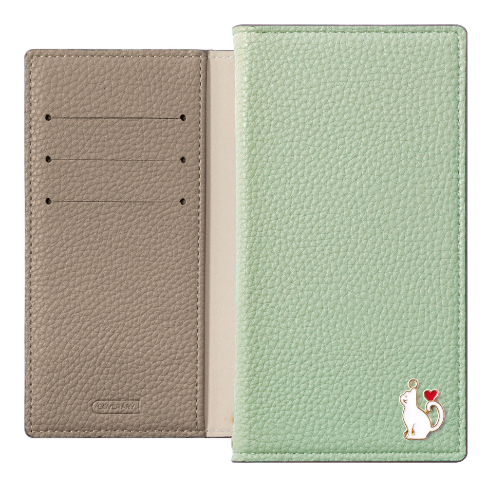 Vegan leather front and back bicolor stand function heart cat deco notebook-style case AQUOS series