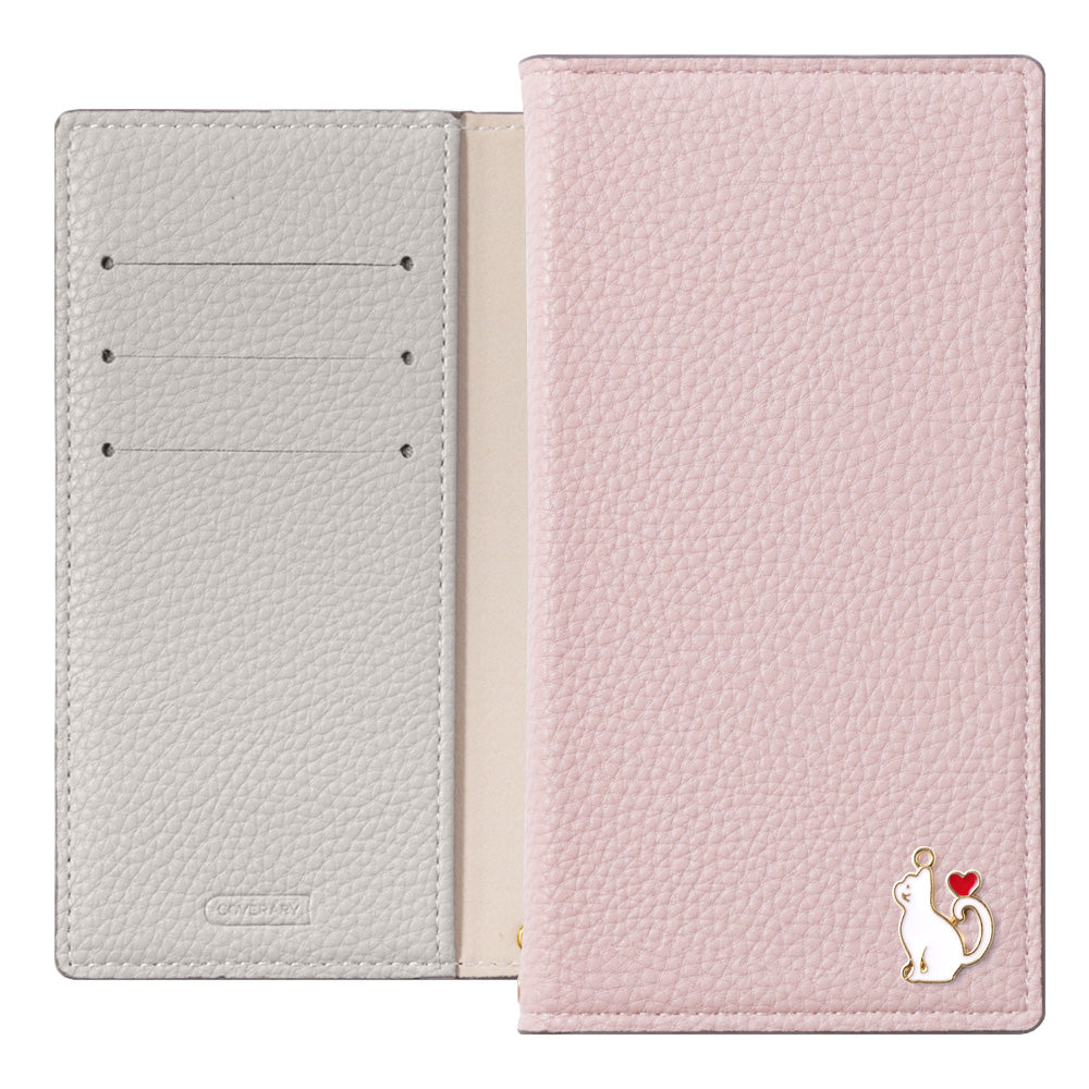 ヴィーガンレザー 表裏バイカラー スタンド機能 ハートキャットデコ 手帳型ケース