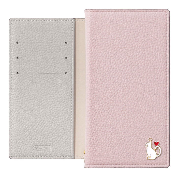 ヴィーガンレザー 表裏バイカラー スタンド機能 ハートキャットデコ 手帳型ケース