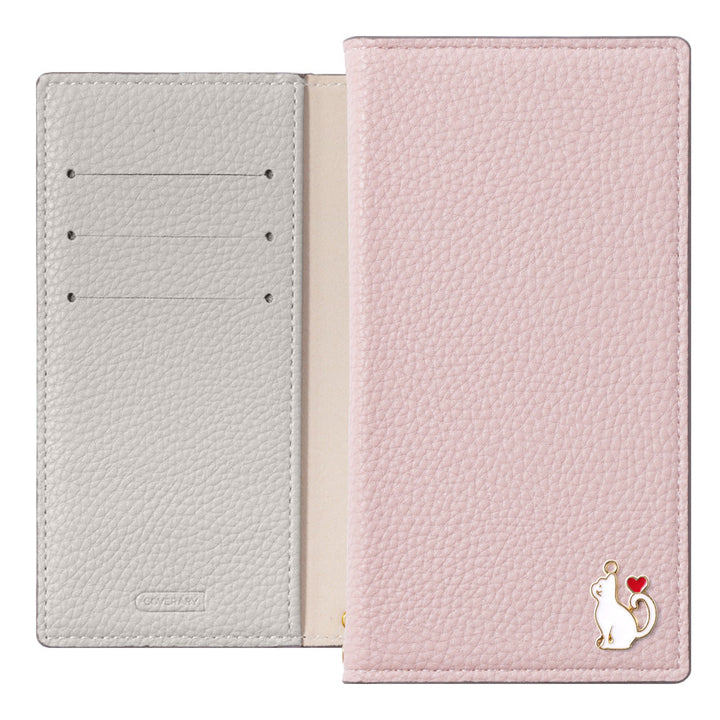 Vegan leather front and back bicolor stand function heart cat deco notebook-style case AQUOS series
