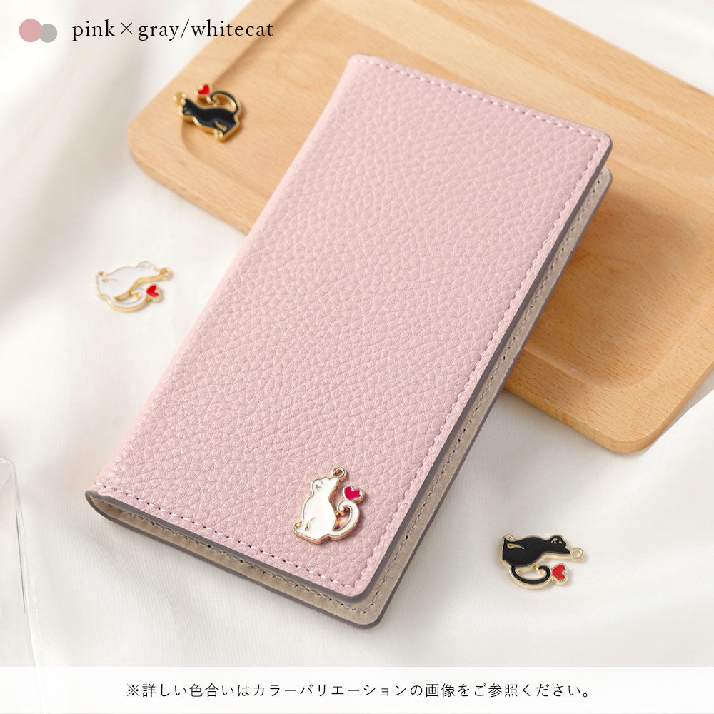 Vegan leather front and back bicolor stand function heart cat deco notebook-style case AQUOS series