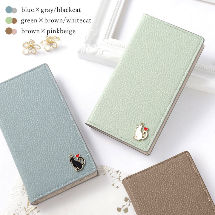 Vegan leather front and back bicolor stand function heart cat deco notebook-style case AQUOS series